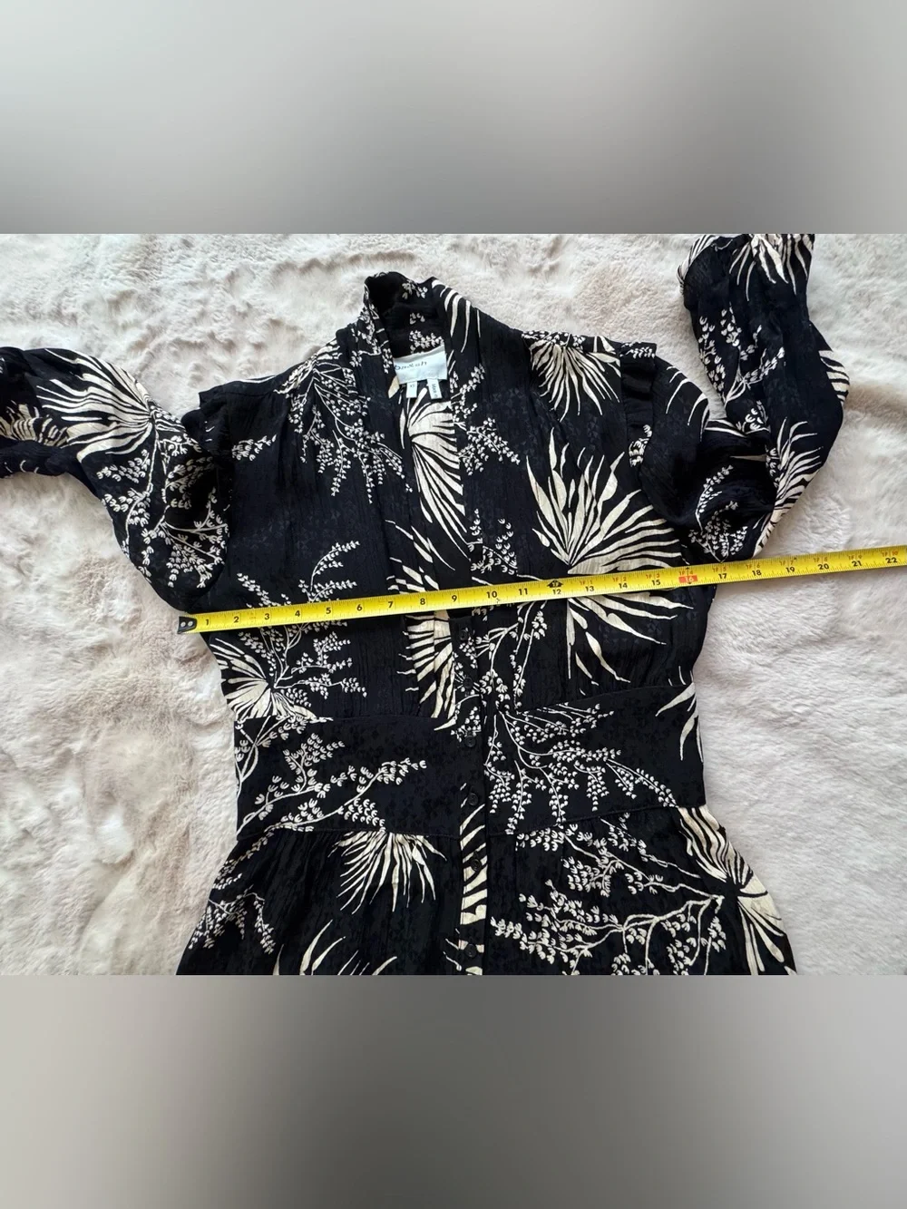 ba&sh Eleanor Robe Black and Cream Floral Button Midi Dress